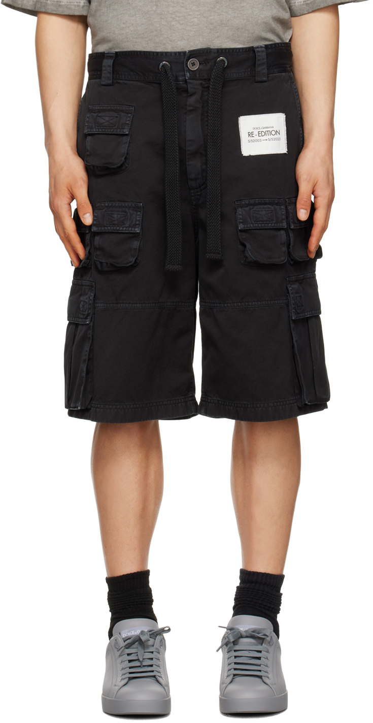 Dolce & Gabbana Cargo-pockets Washed Denim Shorts In Black