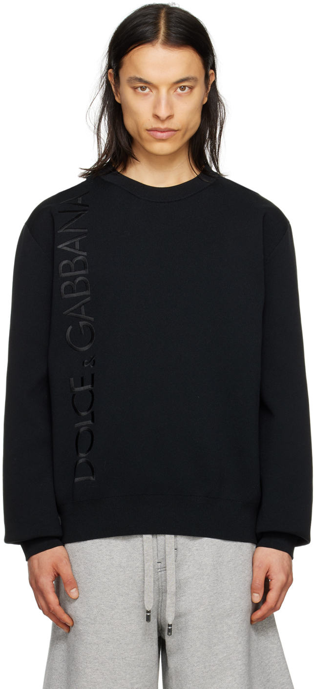 Dolce & Gabbana Logo Embroidered Rib Sweater In Black