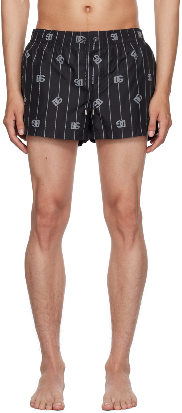 Dolce & Gabbana Black Monogram Swim Shorts In Hnwuw Dg Bco Fdo.ner