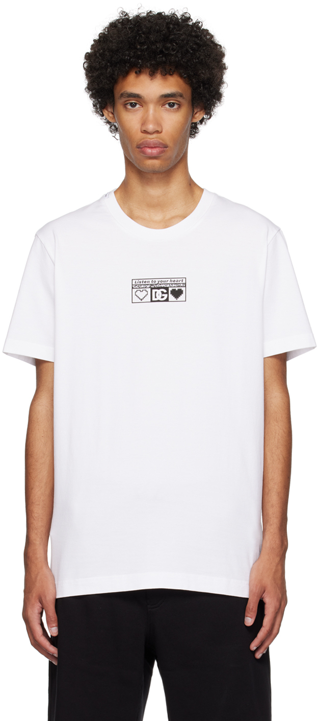 Dolce & Gabbana White Printed T-shirt In W0800 Bianco Ottico