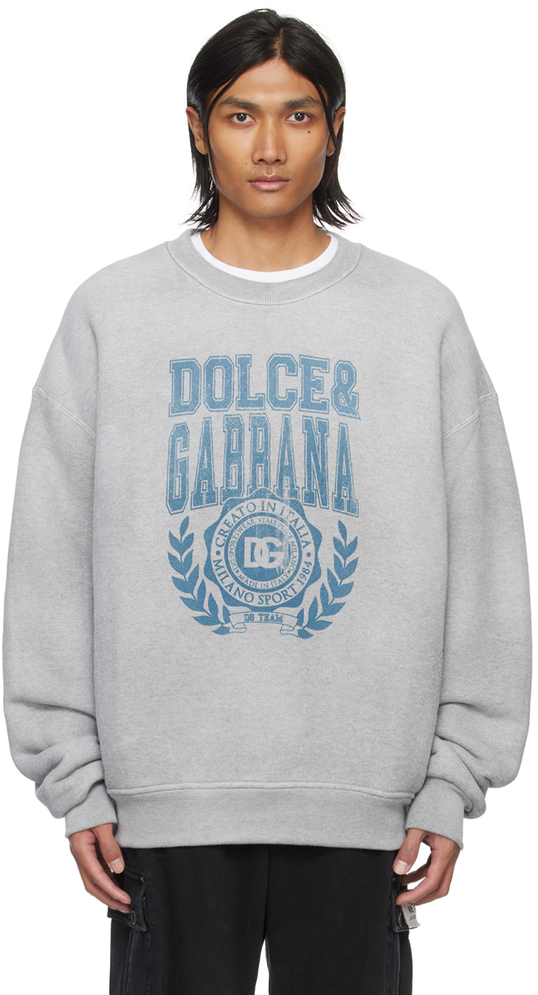 Dolce & Gabbana Grey Printed Sweatshirt In Hi4ie Dg Alloro F.me