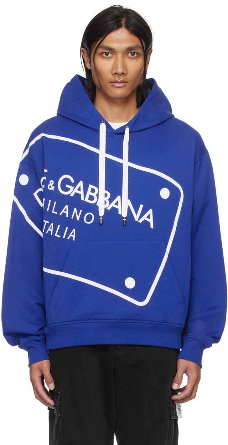 Dolce & Gabbana Blue Printed Hoodie In B5460 Turchese Scuri