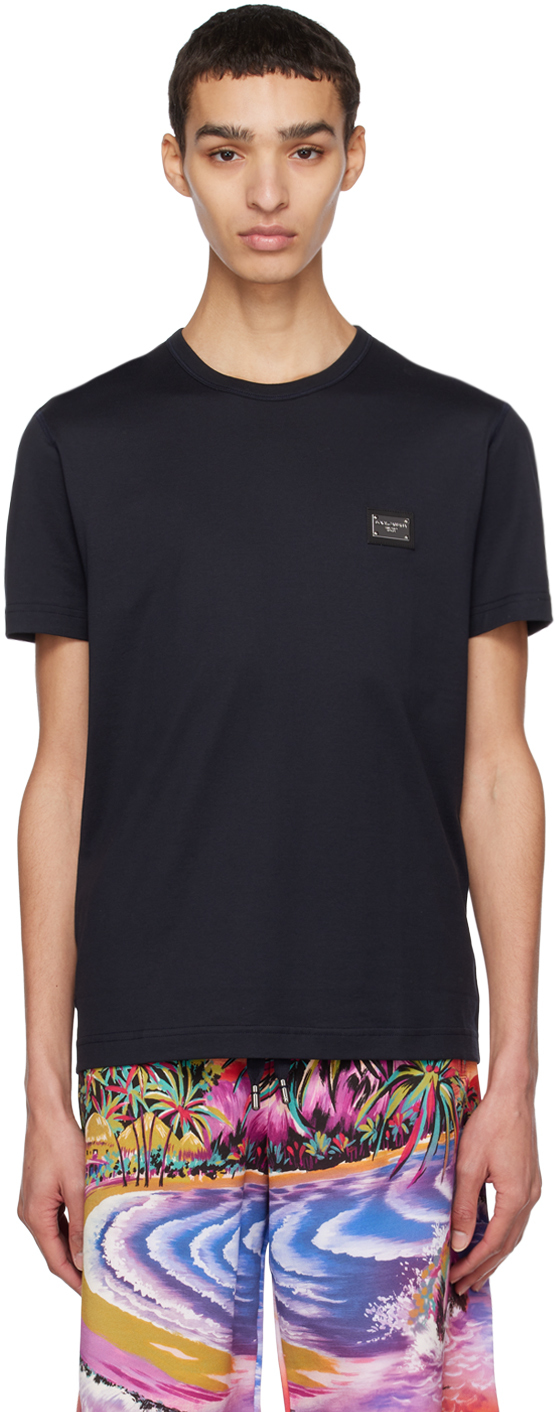 Dolce & Gabbana Black Bonded T-shirt In B0665 Blu Scurissimo