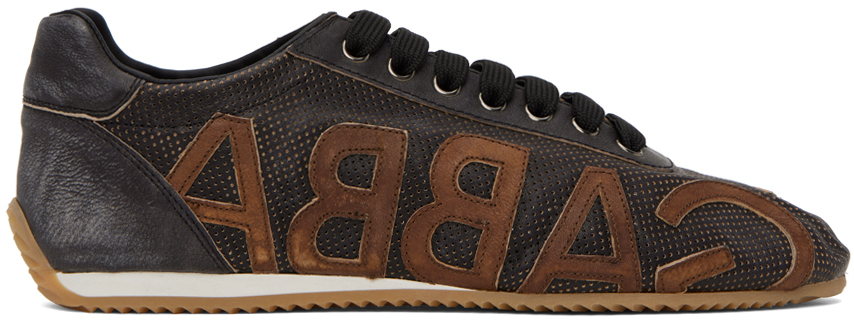 Dolce & Gabbana Brown Perforated Sneakers In 8s479 Nero/marrone
