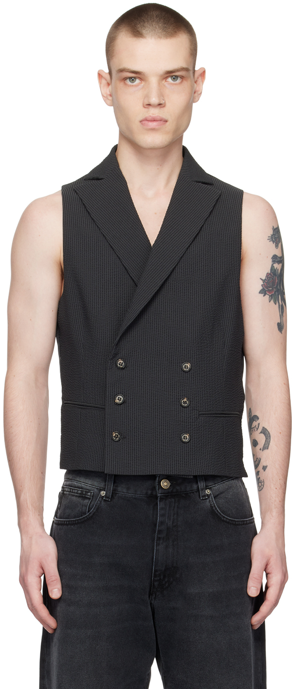 424 Black Double-Breasted Vest