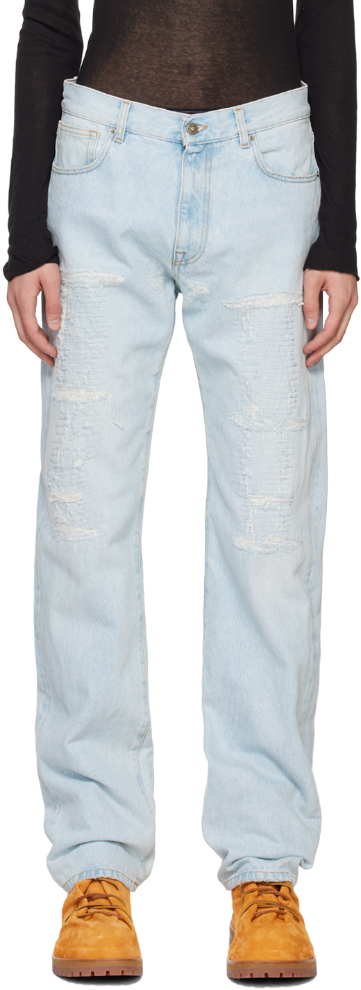 Shop 424 Blue Distressed Jeans In Light Indigo