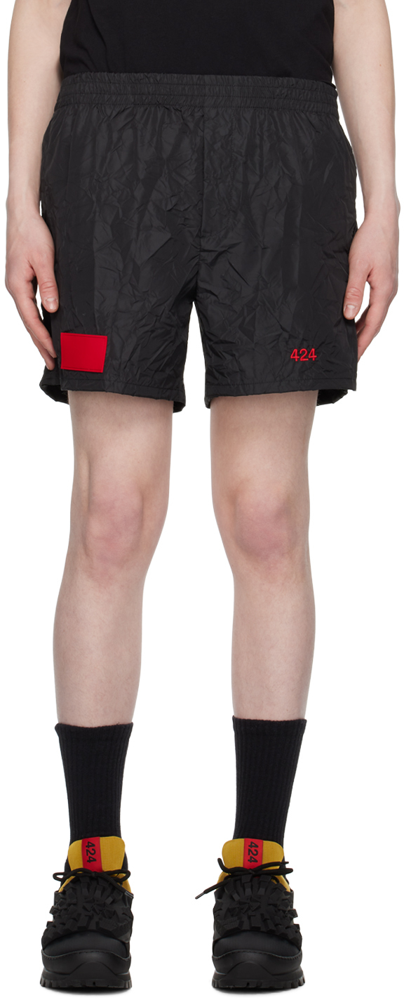 Shop 424 Black Crinkled Shorts