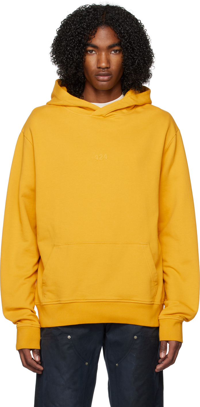 Yellow Bonded Hoodie by 424 on Sale