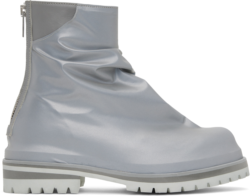 424 Marathon Metallic Lycra Zipped Boots In Silver