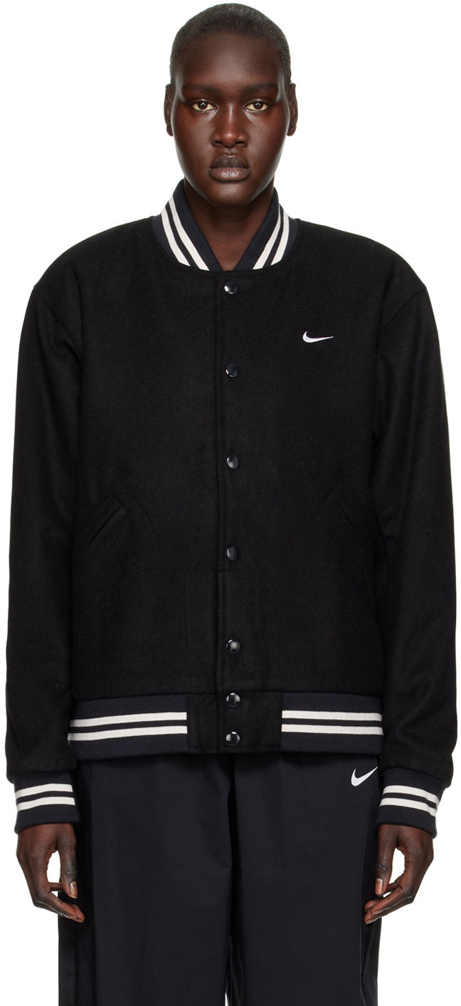 Nike Black Sportswear Authentics Varsity Jacket In Black/white