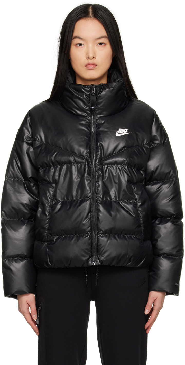 Shop Nike Black Sportswear Therma-fit City Down Jacket In Black/white