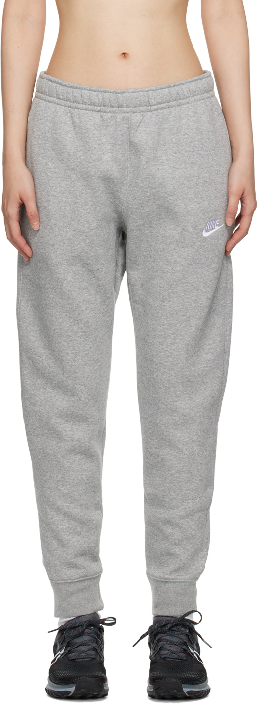 Nike Gray Embroidered Lounge Pants In Dk Grey Heather/matt