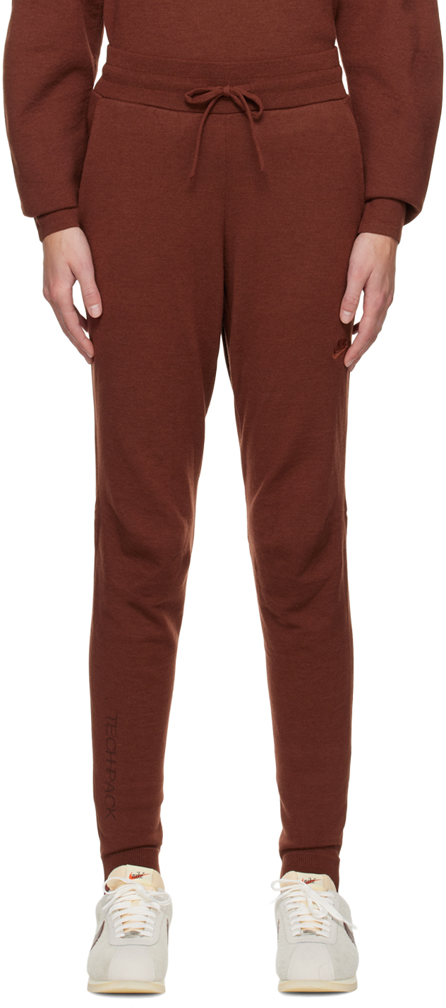 Nike Brown Embroidered Lounge Pants In Dark Pony/earth