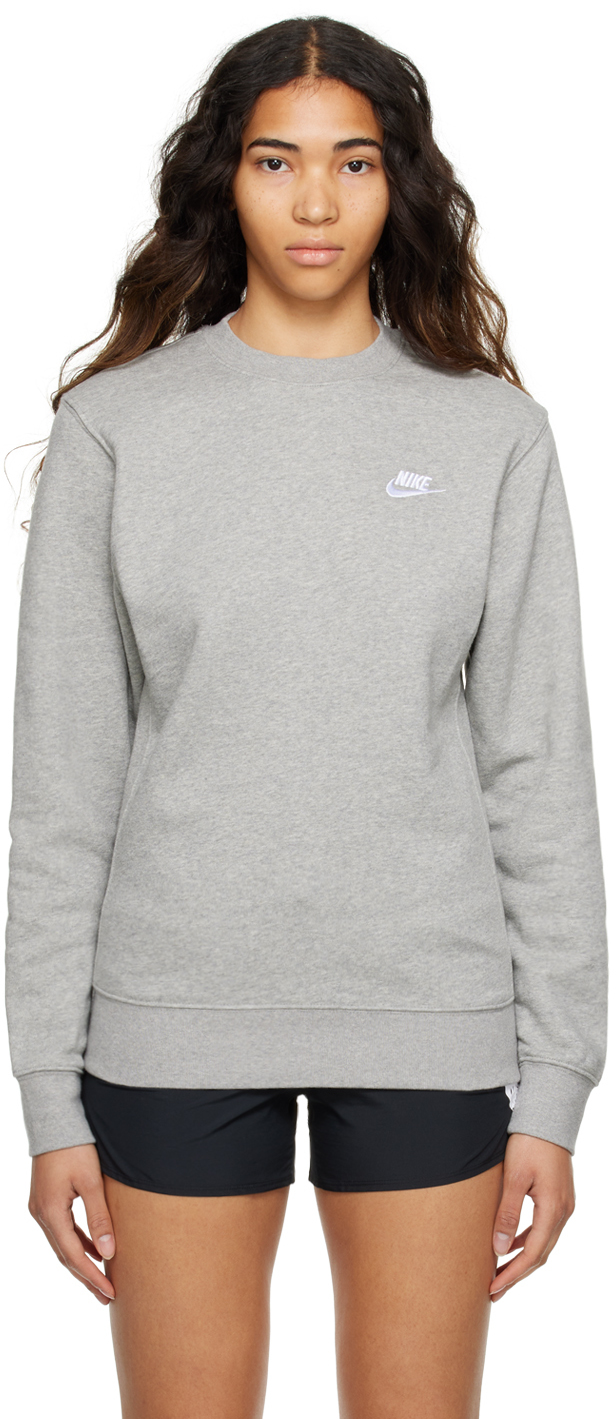 Shop Nike Gray Sportswear Club Sweatshirt In Dk Grey Heather/whit