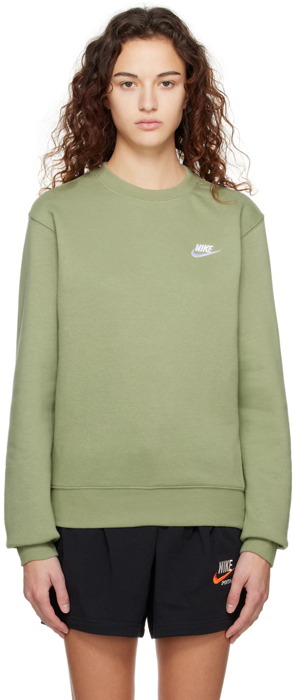 Nike Green Embroidered Sweatshirt In Oil Green/white