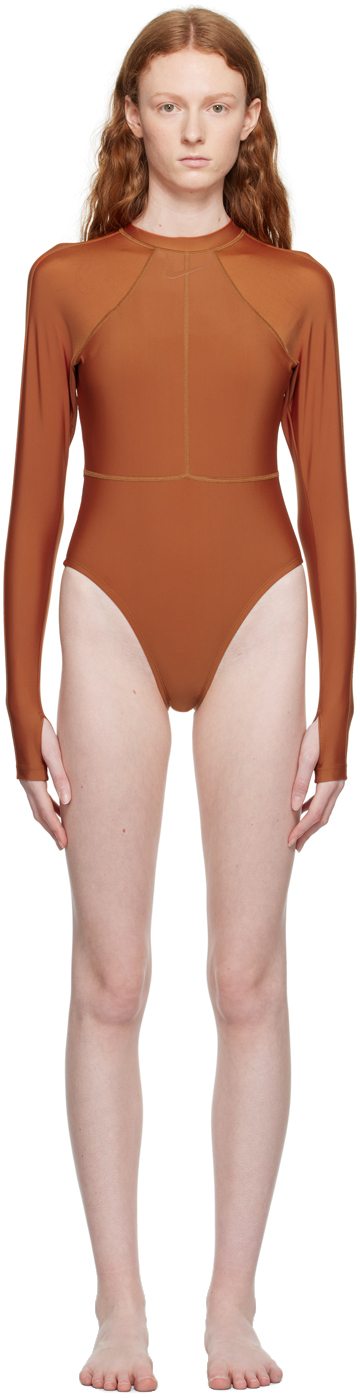 Nike Orange High-cut One-piece Swimsuit In 220 Dark Russet