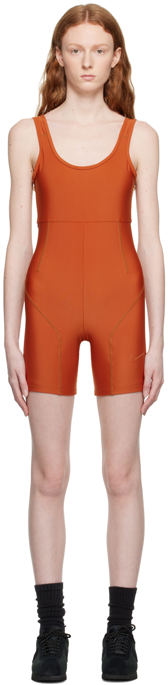 Shop Nike Orange Paneled One-piece Swimsuit In 220 Dark Russet