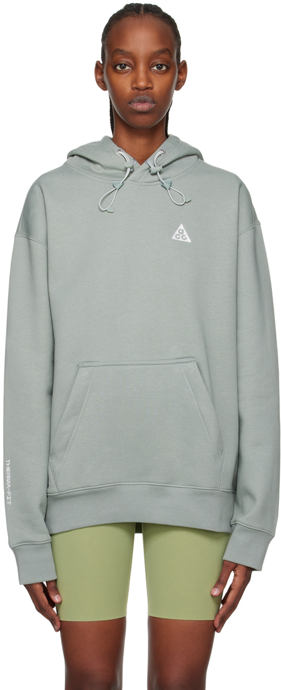 Nike Green Embroidered Hoodie In Mica Green/light Sil