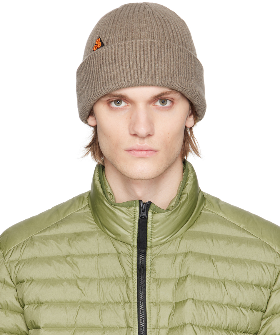 Nike Taupe Embroidered Beanie In Olive Grey/team Oran