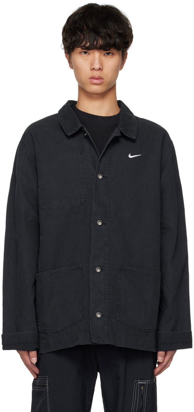 Shop Nike Black Embroidered Jacket In Black/white