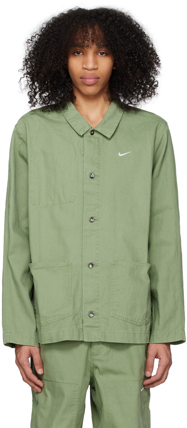 Nike Green Embroidered Jacket In Oil Green/white