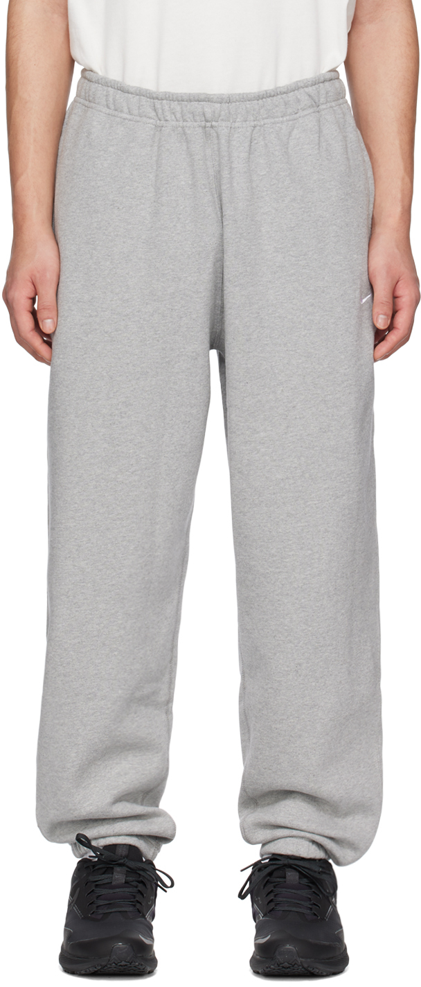 Shop Nike Gray Solo Swoosh Lounge Pants In Dk Grey Heather/whit
