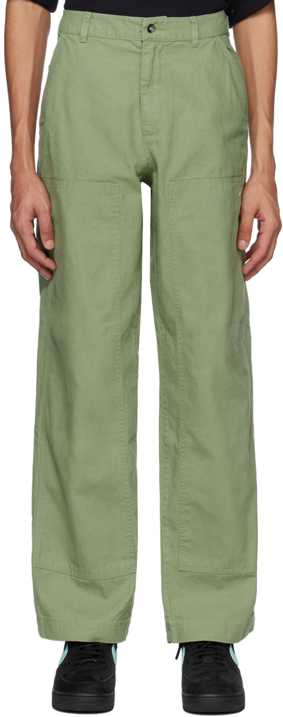 Shop Nike Green Double Panel Trousers In Oil Green/white
