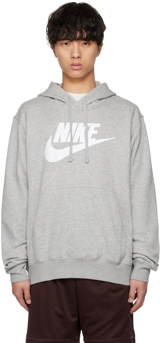 Nike Gray Printed Hoodie In Dk Grey Heather/matt