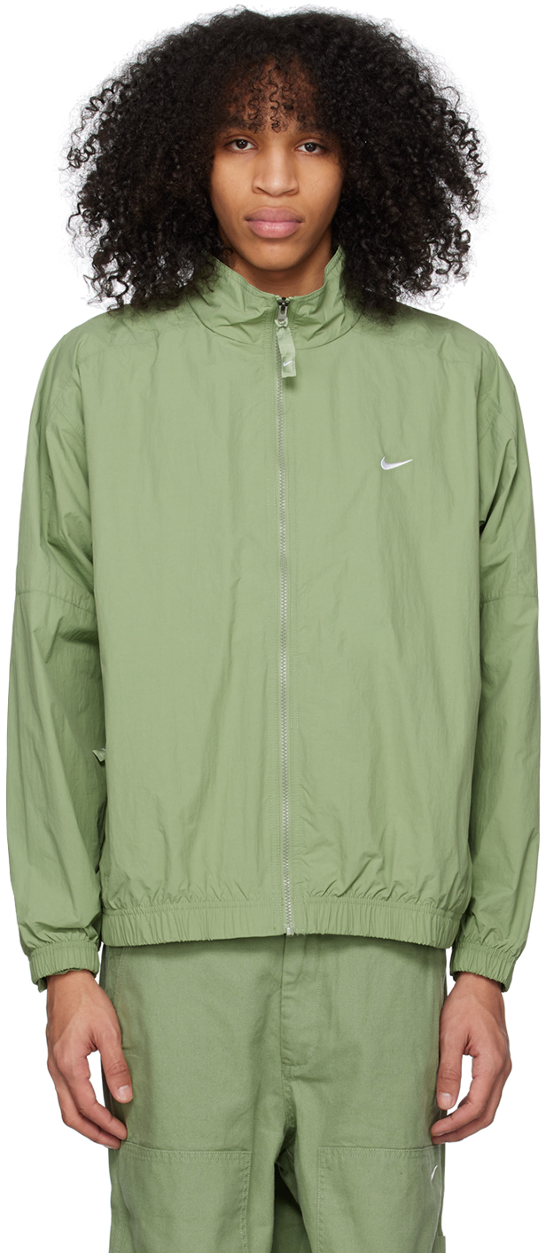 Nike Green Embroidered Jacket In Oil Green/white