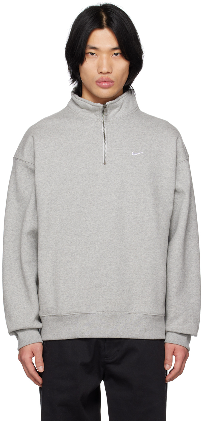 Shop Nike Gray Solo Swoosh Sweatshirt In Dk Grey Heather/whit
