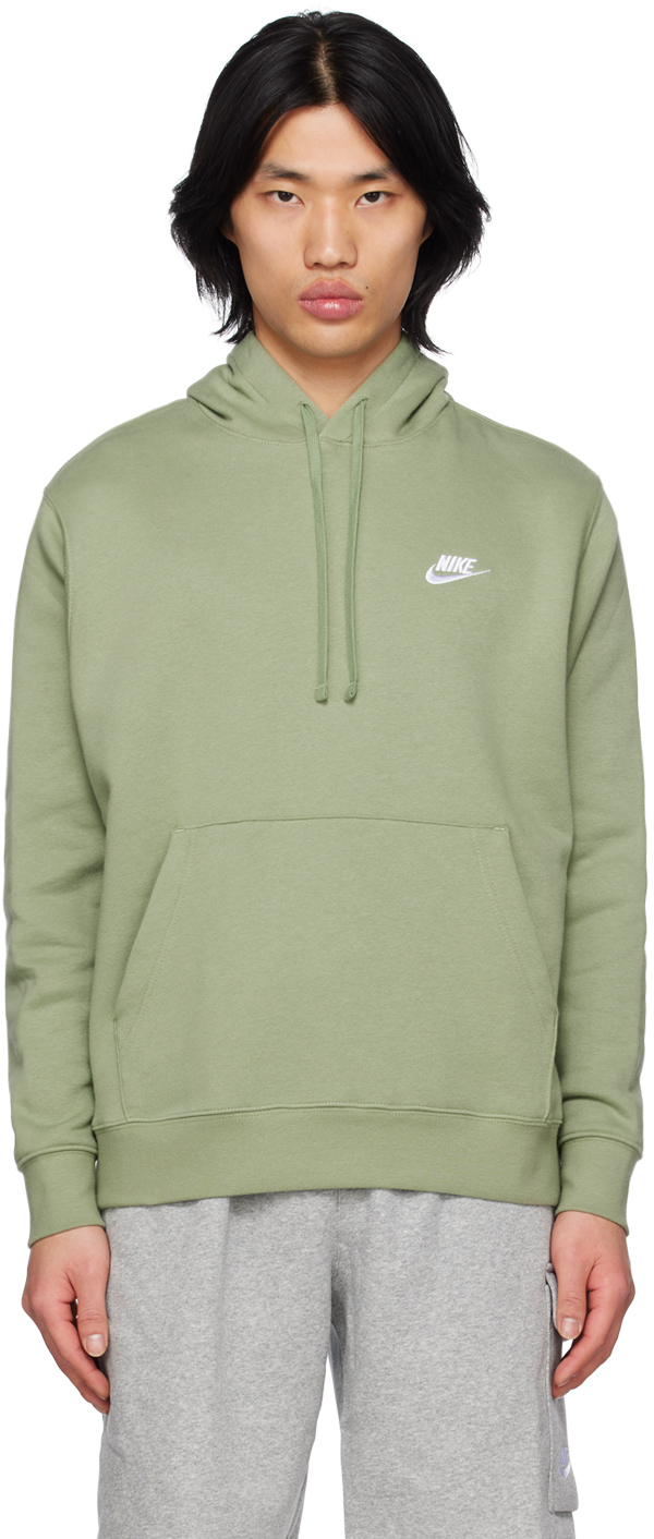Nike Green Embroidered Hoodie In Oil Green/oil Green/