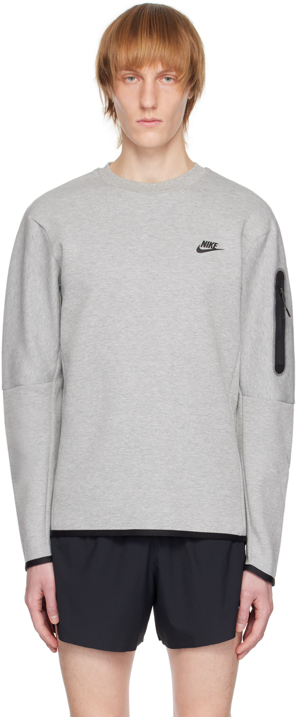 Nike Gray Sportswear Tech Sweatshirt In Dk Grey Heather/blac