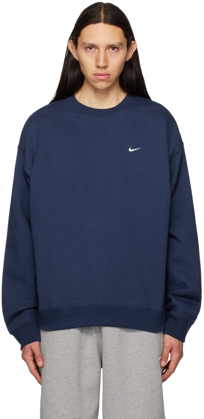 Shop Nike Navy Solo Swoosh Sweatshirt In Midnight Navy/white
