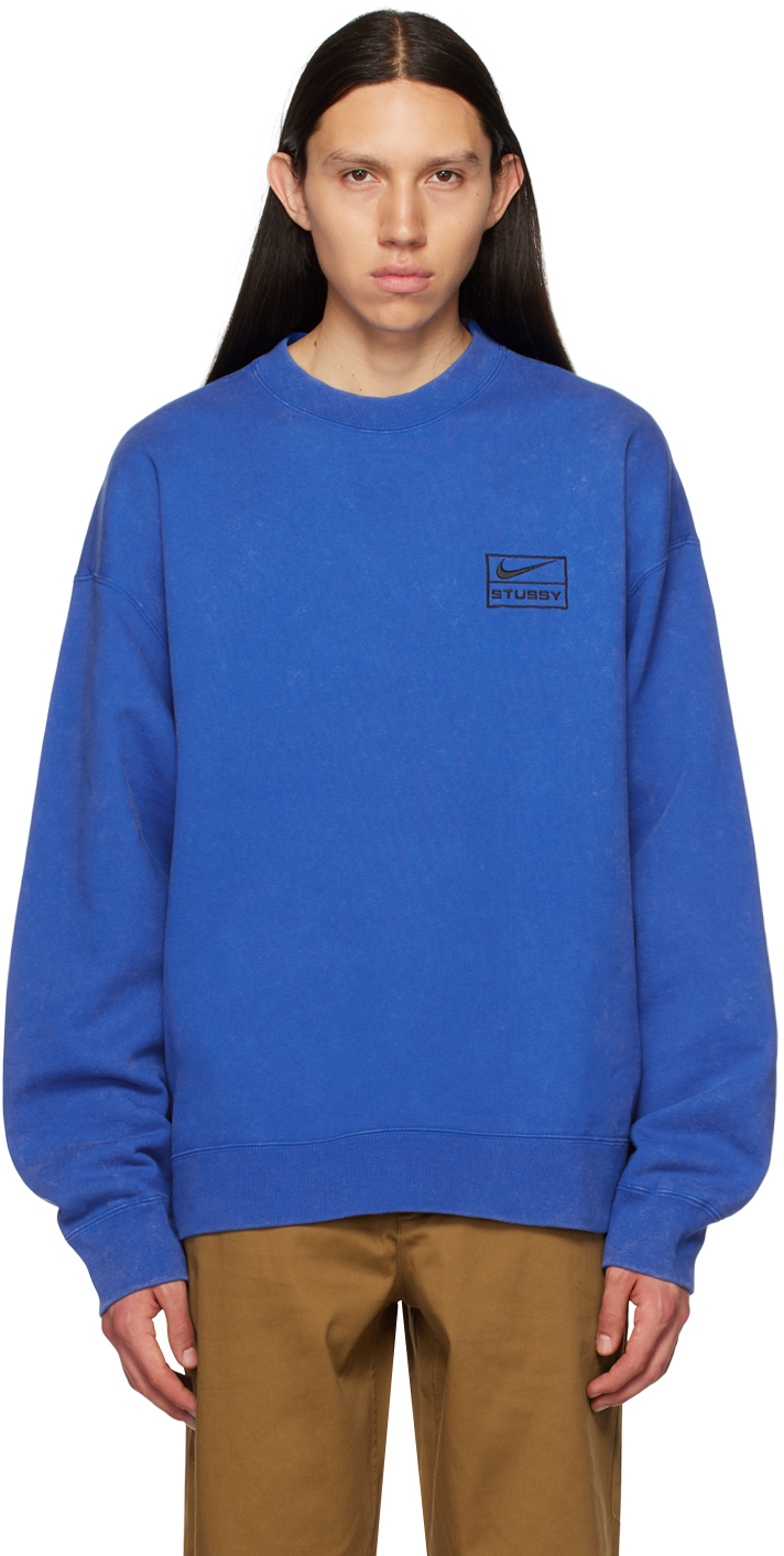 Nike Blue Stüssy Edition Acid-washed Sweatshirt In Game Royal/black/bla |  ModeSens