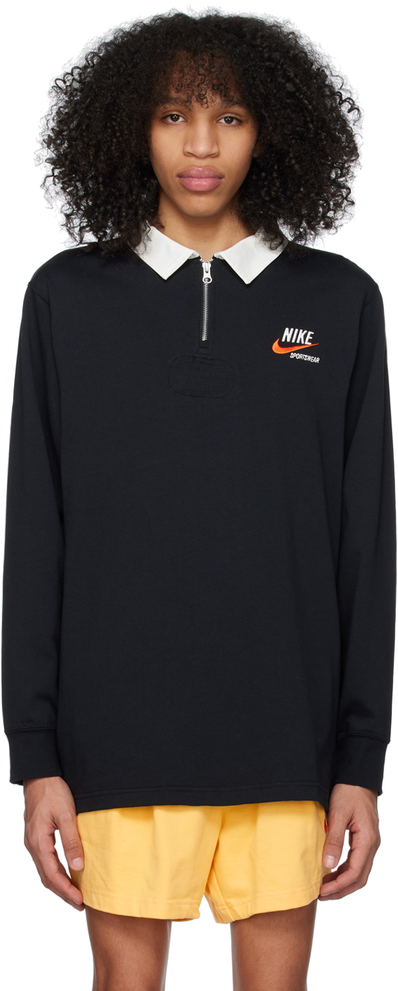 Nike Black Embroidered Polo In Black/sail