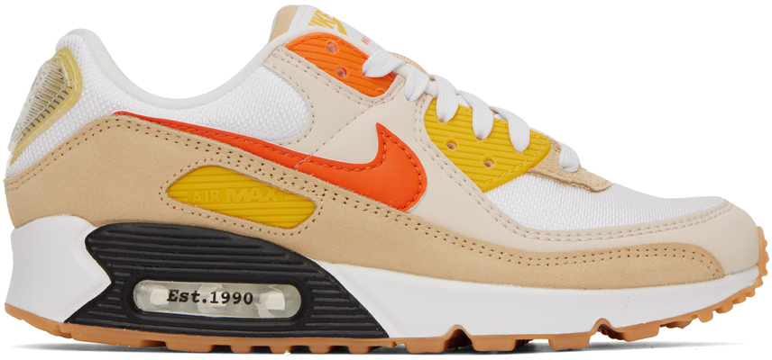 Nike White & Beige Air Max 90 Se Sneakers In Summit White/safety