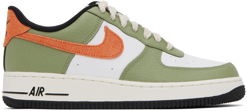 Nike White & Green Air Force 1 '07 Sneakers In Oil Green/safety Ora