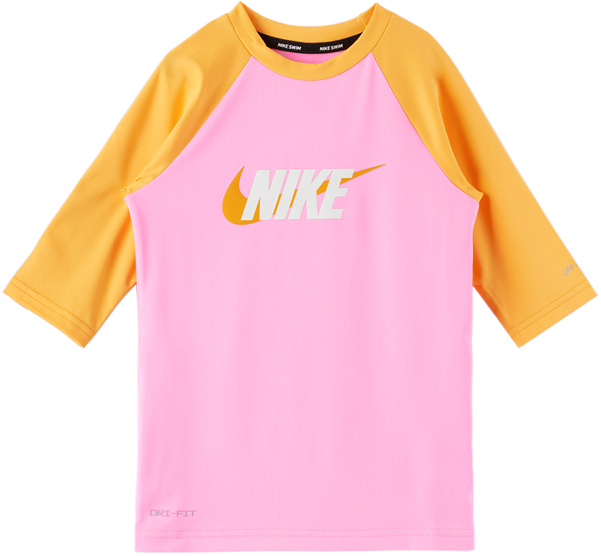 Nike Kids Pink & Orange Hydroguard Big Kids Swim Top In 670 Pink Spell