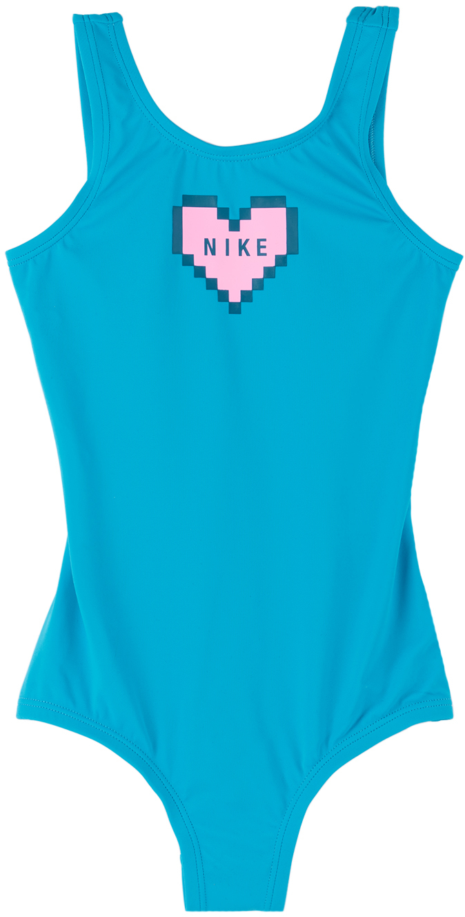 Nike Kids Blue Graphic Little Kids One-piece Swimsuit In 480 Blue Lightning