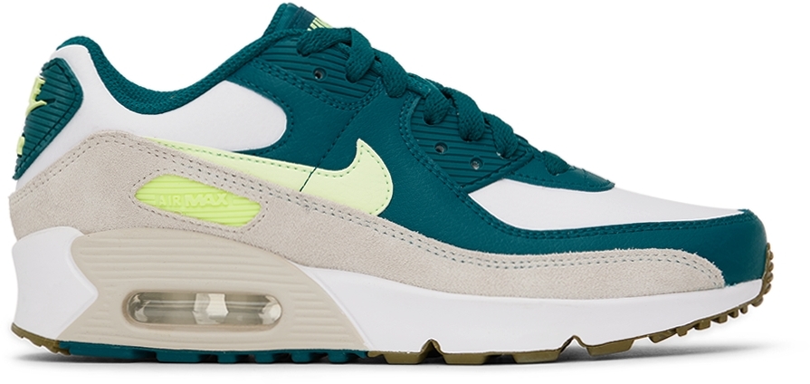 Nike Kids White & Green Air Max 90 Big Kids Sneakers In White/bright Spruce/phantom/barely Volt