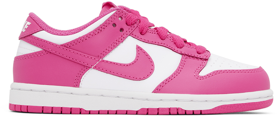 Kids Pink & White Dunk Low Little Kids Sneakers