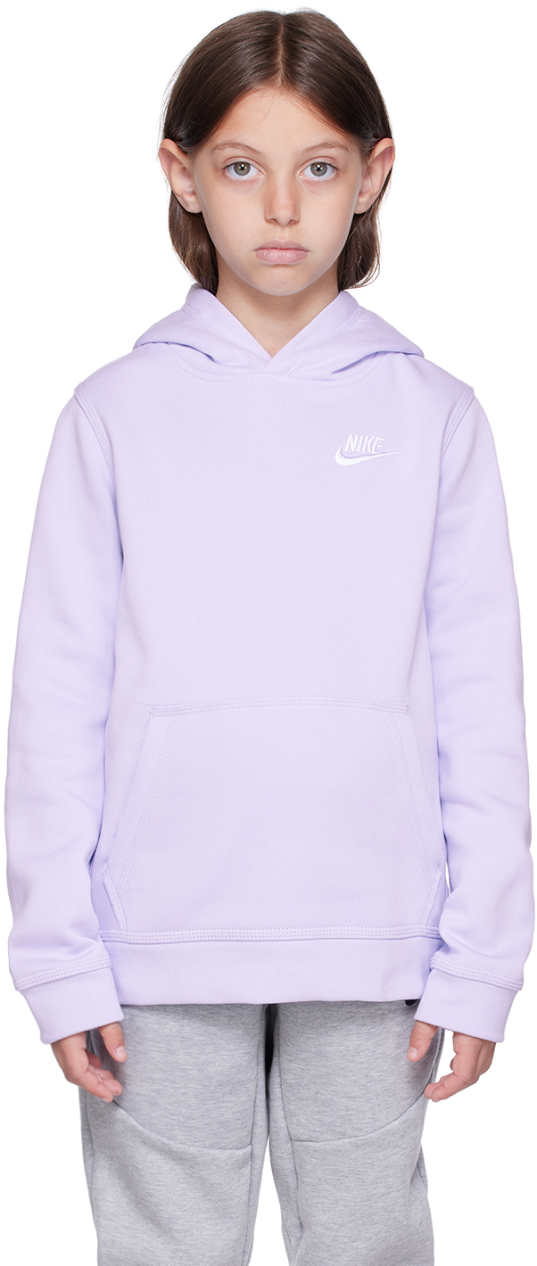 Nike Kids Purple Embroidered Big Kids Hoodie In Oxygen Purple/white