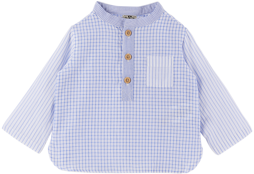 Bonton Grid-pattern Cotton Shirt In Blau