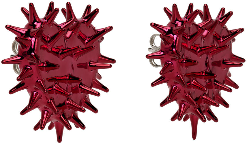 HUGO KREIT SSENSE EXCLUSIVE PINK SPIKY HEART EARRINGS 