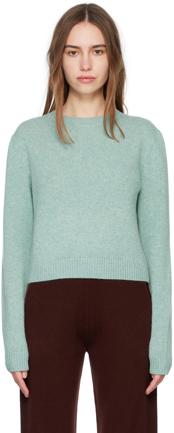 THE ELDER STATESMAN BLUE SIMPLE CREWNECK SWEATER