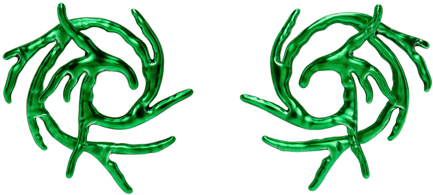 HUGO KREIT SSENSE Exclusive Green Mini Coral Twist Earrings