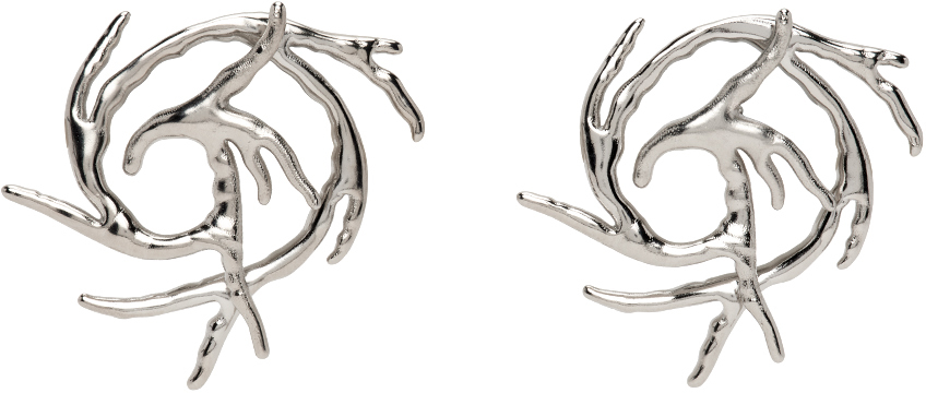 HUGO KREIT SSENSE Exclusive Silver Mini Coral Twist Earrings