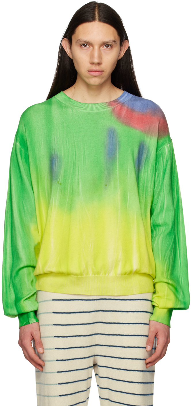The Elder Statesman Green And Yellow Reamscape Jumper