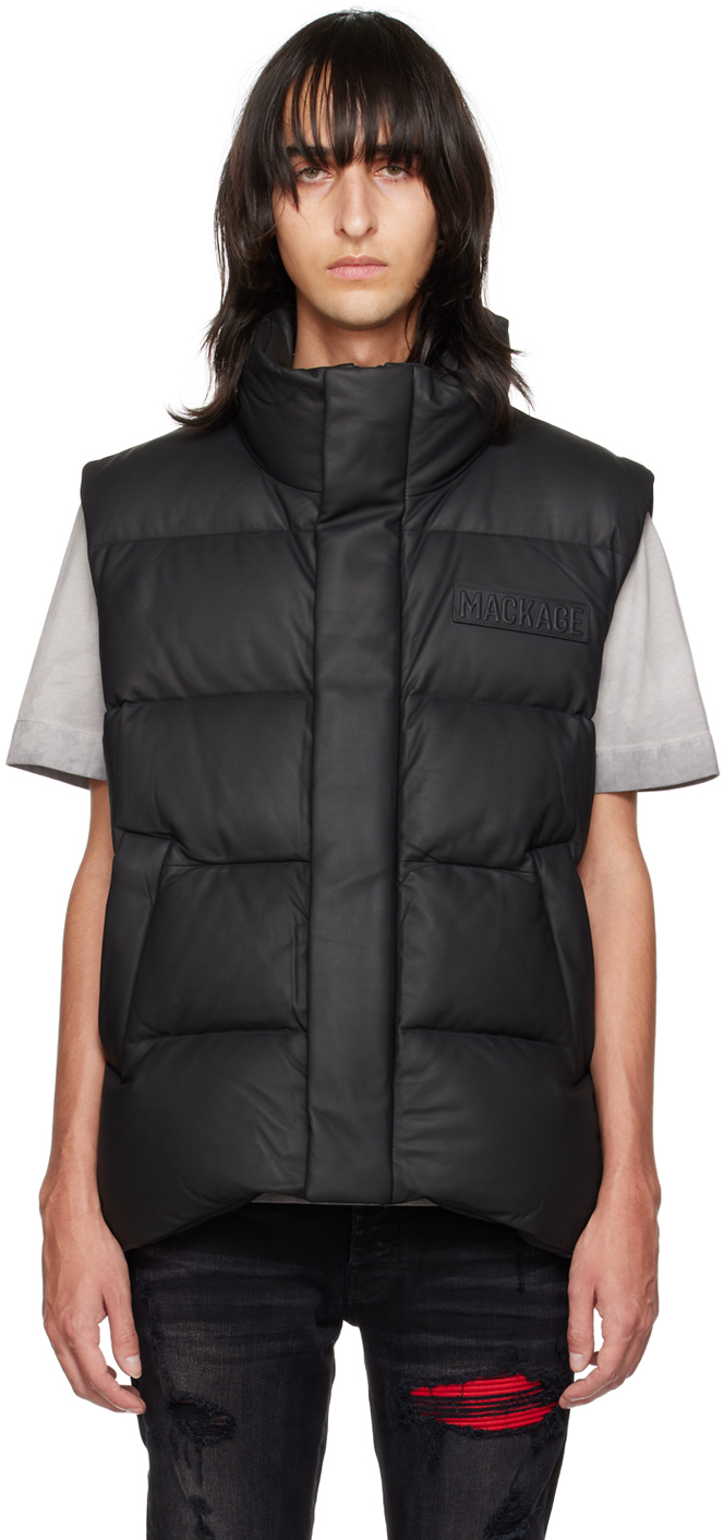 Mackage: Black Quilted Leather Down Vest | SSENSE