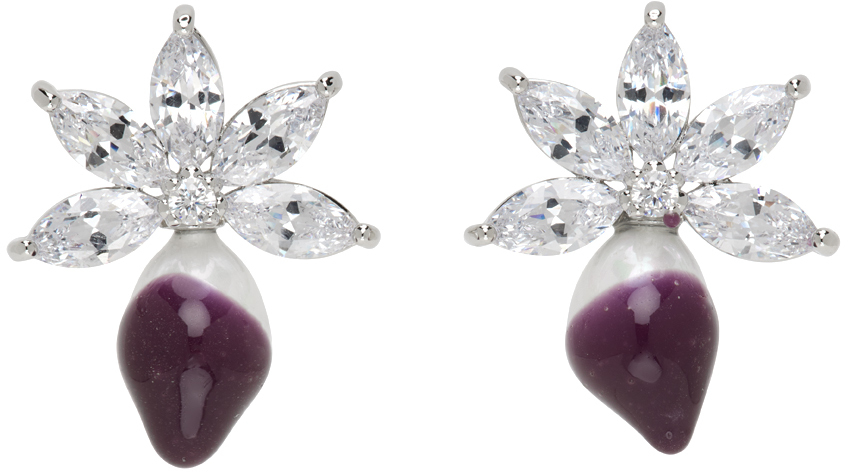 Ottolinger Silver & Purple Crystal Earrings In Violet Violet